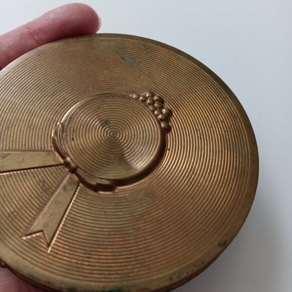 Vintage Gold Round Hat "Dorothy Gray" Compact Mirror Makeup Original Antique - Picture 8 of 10